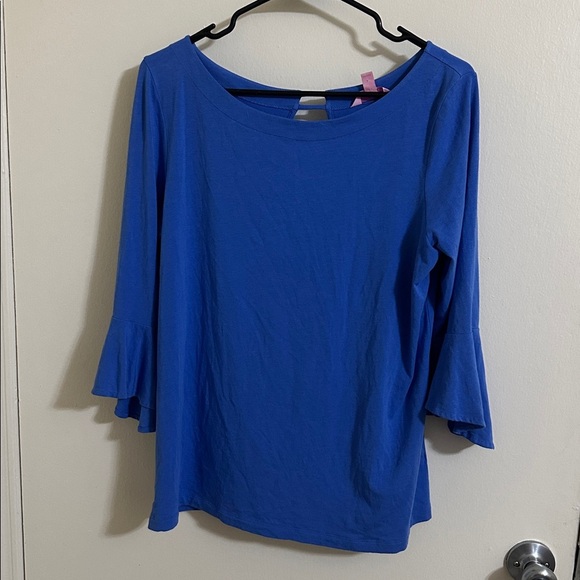 EUC Lilly Pulitzer Beckon Blue Fontaine Keyhole Back Knit Top Size Medium - Picture 3 of 7